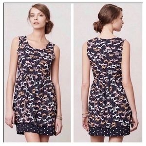 ANTHROPOLOGIE Porridge Equestrian Horse Print Fit & Flare Navy Blue Dress - Sz S